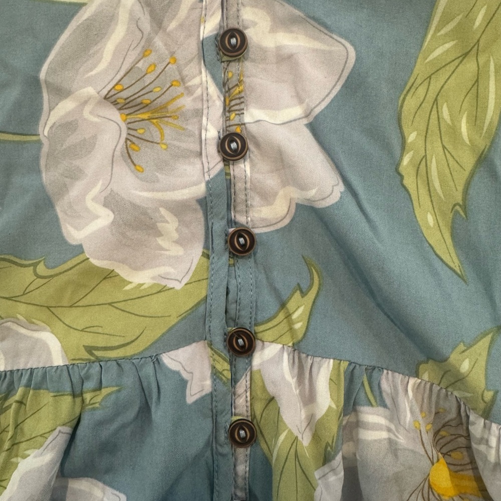2/$20 Papillon Blanc Floral Dress in Blue and Green babydoll cottagecore fairy L - Picture 7 of 7